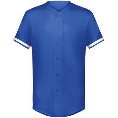 Augusta Sportswear 6910 Athletic Youth Cutter+ Full Button Baseball Jersey T-Shirt in Royal/White size Large | Polyester/Spandex Blend
