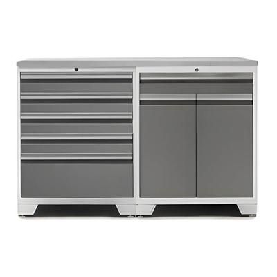 NewAge Garage Cabinets PRO Platinum 3-Piece Workbench System with Stainless Steel Top