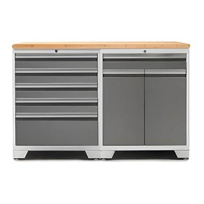 NewAge Garage Cabinets PRO Platinum 3-Piece Garage Cabinet Set with Bamboo Top