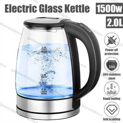 TEMU 2l 1500w Electric Kettle Glass Led Illuminated Portable Jug Security Uk, Energy-saving Auto Shut-off Stainless Steel Bpa-free