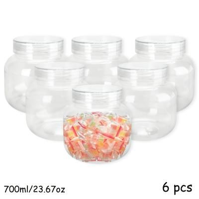 TEMU 6pcs 700ml/23.67oz Large Mouth Sealed Plastic Candy Jar Snack Nut Jar Suitable For Candies, Small Parts, Coffee, Spices, Salt, Etc., Kitchen Supplies, Party Supplies