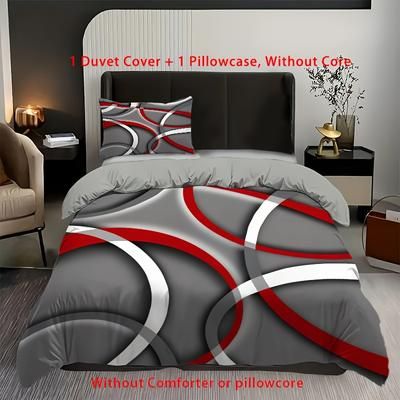 TEMU 2/3pcs Modern Geometric Duvet Cover Set (1 Duvet Cover + 1/2 Pillowcase, Without Core), Gray Red Spiral Circle Bedding Set For All Season, For Bedroom, Dorm, Home Decor