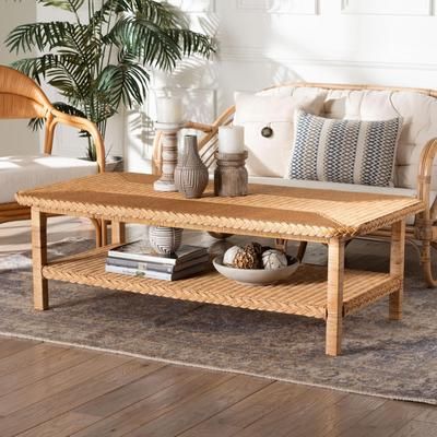 Minahasa Bohemian Light Honey Braided Rattan Coffee Table by Wholesale Interiors INC in Light (Size ONE SIZE)