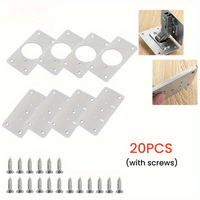 TEMU 20pcs Stainless Steel Hinge Repair Kit With Screws - Durable Door & Cabinet Fixing Plates For Kitchen, Furniture & Dark Boxes