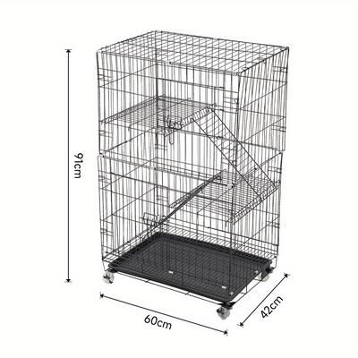 TEMU Cat Cage 3-tier Collapsible Cage With 2 Front Doors 2 Ramp Ladders 360° Rotating Casters For Cat/ Kitten/ Ferret, Pet Playpen