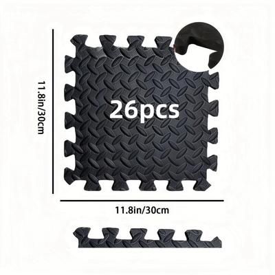 TEMU 26pcs Interlocking Waterproof Non-slip Foam Fitness Mats, 30x30cm Thick Eva Material, Gray/black Checkered Pattern For Home & Commercial Gym Workouts, Gym Accessories