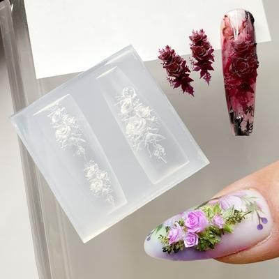 TEMU 3d Nail Art Silicone Mold, Rose Carving Template Nail Accessories Decoration Silicone Mold - Used For Nail Salon Decoration, Women's And Girls' Nail Art Accessories