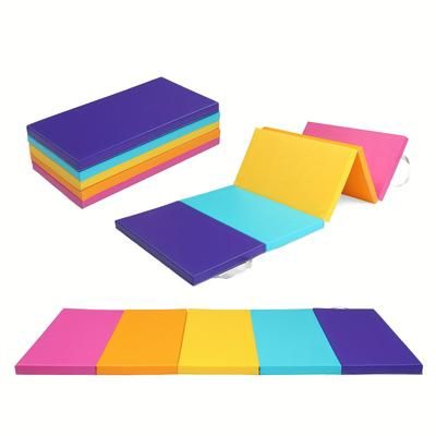 "TEMU 1-pack 5-fold Gym Mat 2" Thick &, Portable Foldable Exercise Mat With Carry Handles, Non-slip Easy Clean For Yoga Stretching Cheerleading Martial Arts, Vibrant Mixed Colors, Gym Accessories"