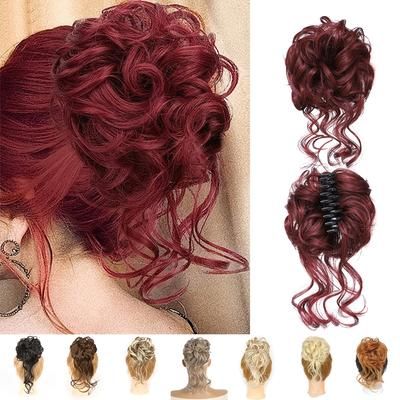 TEMU Elegant Synthetic Wavy Hair Bun Clip For Women - Versatile Hairstyling Accessory, Brown, Red, Black, High-temperature Fiber, Functional Hairpiece|vibrant Hairpiece|easy Hairpiece
