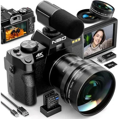 NBD 4K Digital Cameras for Photography,48MP Camera,Travel Vlogging Cameras with 16X Digital Zoom,180°Flip Screen,52mm Macro Lens