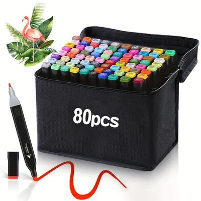 TEMU 80pcs 2025 New Dual Tip Acrylic Paint Pens -based Markers For Rock Painting, Wood, Glass, Stone, Ceramic Crafts - Dot Markers For Christmas, Easter, Egg, Pumpkin Diy Projects, 14+