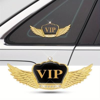 TEMU Golden Emblem Sticker With Wings & Gemstones - Fit For Hood And Window Decoration, Enhances Vehicle Appearance, Car Stickers Decals
