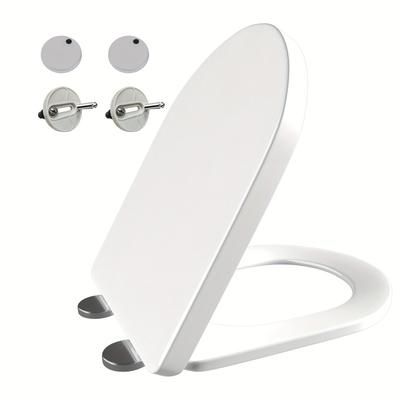 TEMU Close Toilet Seat Release D-shaped Lid – 360° Adjustable Hinges, Easy Clean, Polypropylene, Fit For Standard Toilets, Bathroom | Dshaped Seat | Stainless Fittings, Toilet Seat Cover