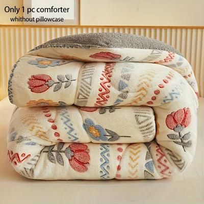 TEMU 1pc Bohemian Floral Snowflake Velvet Quilted Milk Fleece Comforter - Soft Warm Machine Washable Bedding For Bedroom, & Christmas Gifts, Christmas Bedding, Vibrant Bed Decor