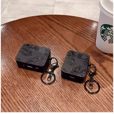 dragon pattern Simple Black Silicone Case for AirPods Pro 2, AirPods 4, 3, 2, 1 Wireless Bluetooth Earphone Protective Soft Cov