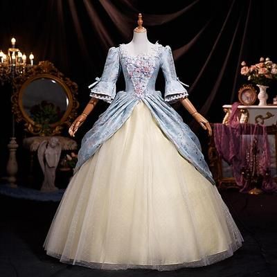 Vintage Rococò Rinascimento Maxi Vestito Normale A sbuffo Principessa Sposa Pieghettato Con Volant Principessa Girocollo Costume Per donna Halloween Carnevale Mascherata Feste Halloween Performance