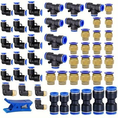 "TEMU 53pcs Push-to-connect Fittings Kit - Quick Connectors With Barbs For 1/4", 3/8", 1/2" Air Hoses - Air Hose Fittings"