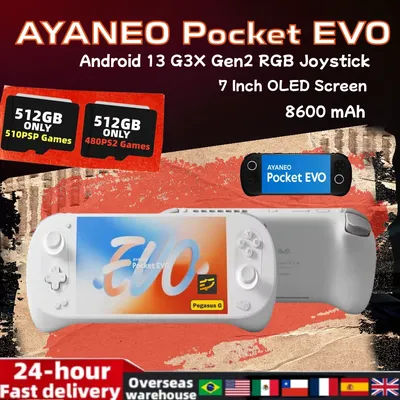 AYANEO Pocket EVO Retro Handheld Game Console Video Player 7 Inch OLED Screen Android 13 G3X Gen2 RGB Joystick BT 5.3 PSP PS2
