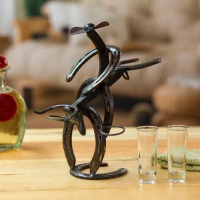 'Cowboy Bull Recycled Iron Tequila Glass Stand 2-Piece Set'