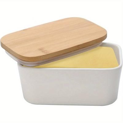 TEMU Porcelain Butter Dish With Lid 600ml Sealed Butter Dish Holds For Countertop Succinct Butter Keeper With Removable Silicone Seal For All Types Of Butter