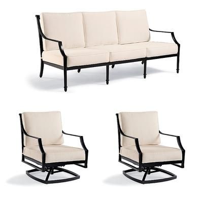 Grayson 3-pc. Sofa Set with Two Swivel Lounge Chairs in Black Aluminum - Quick Dry, Brick - Frontgate