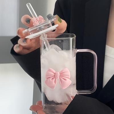 TEMU Princess-themed Square Glass Water Cup With Bow, 13.52oz - Reusable, Cold & High Temperature Resistant, Bpa-free, Wax-coated, Hand Wash Only, Glass Cup