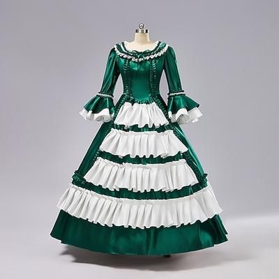 Vintage Rococò Rinascimento Maxi Vestito Normale A sbuffo Principessa Sposa Pieghettato Con Volant Principessa Girocollo Costume Per donna Halloween Carnevale Mascherata Feste Halloween Performance