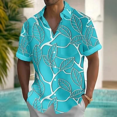 Per uomo Foglia di palma Piante Tropicali Camicia hawaiana estiva Camicia con Bottoni Manica Corta Hawaiano Resort Vacanza Ferie Abbigliamento mare Estate Primavera Collo ripiegato camicie con