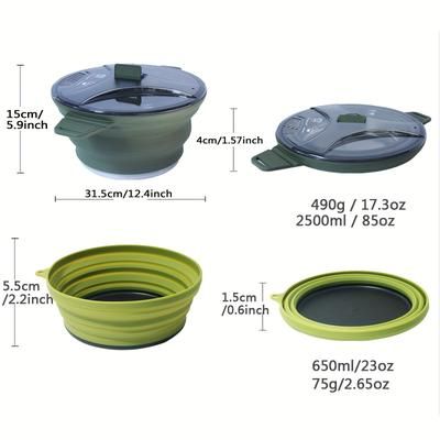 TEMU 3pcs Portable Cooking Set With Foldable Outdoor Camping Pot And Food-grade Silicone Folding Bowl For Holiday Camping And Picnic Cooking