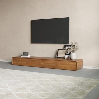 79" Modern Wood TV Stand, Walnut Veneer TV Console, Rectangular Media Console with Storage, on the Ground TV Console, Fully-Assembled, Perfect for 75-inch TVs