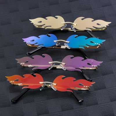 Lunettes de soleil ondulées pour hommes et femmes, UV 400, flammes de feu, sans bords, SAINT, mode streetwear