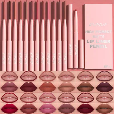 6pcs Matte Lip Liner Set Nude Brown Smooth Rose Red Pigmented Long Lasting Rotatable Lipstick Pencil Kit for Smooth Finish