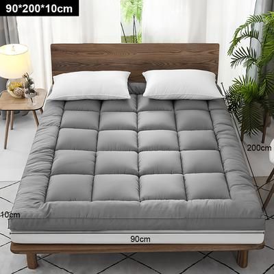 TEMU 1pc Ultra Soft 3d+ Feather Filled Mattress Topper - Gray/white, Non-slip Elastic Bands, Breathable Quilted Polyester Fabric For Back Support & , To 2 People