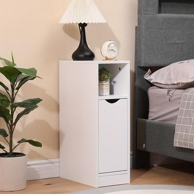 TEMU Slim Wood Bedside Table Bedroom Nightstand With Shelf And Drawer, Narrow Bathroom Small Floor Storage Cabinet Living Room End Table Sofa Side Table