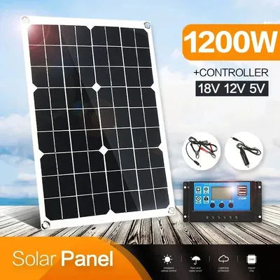 1200W Solar Panel 12V Battery Charger Dual USB With 10A-100A Controller Solar Cell Outdoor Camping for Phone Car Yacht RV Hiking