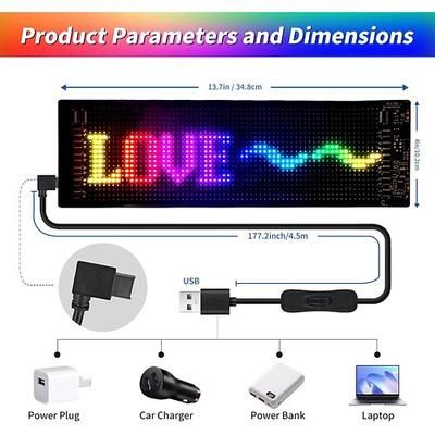 luci intelligenti programmabili cartello led per auto cartello led luminoso scorrevole flessibile per auto app bluetooth animazioni rgb testo messaggio graffiti modello pubblicità con telecomandi per