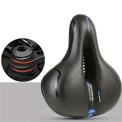 TEMU Breathable Synthetic Leather Bicycle - Comfortable, Shockproof Road Bike Seat With Hollow Cushion & For Men And Women, Black