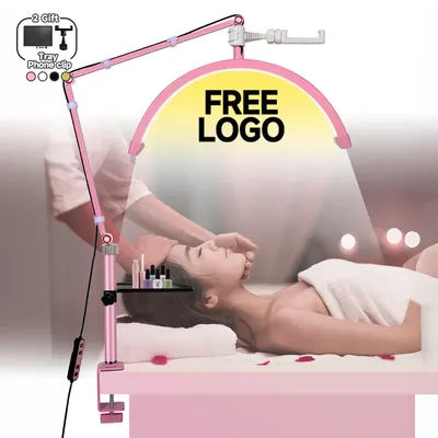 2025 Free Logo 24W 16inch Clamp Desktop Cosmetic Fill LED Eyelash Extension Half Moon Lamp Lashes