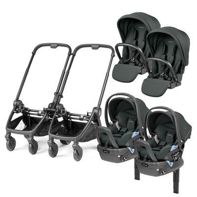 Peg Perego City Loop Twin Stroller + Primo Viaggio Lounge Travel System Bundle - Black / Metal / Met