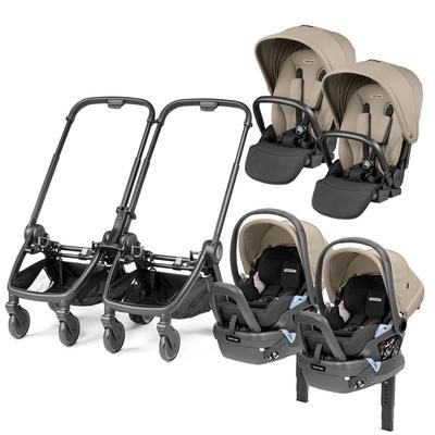 PEG City Loop Twin Stroller + Primo Viaggio Lounge Travel System Bundle - Black / Vanilla Blend / Va