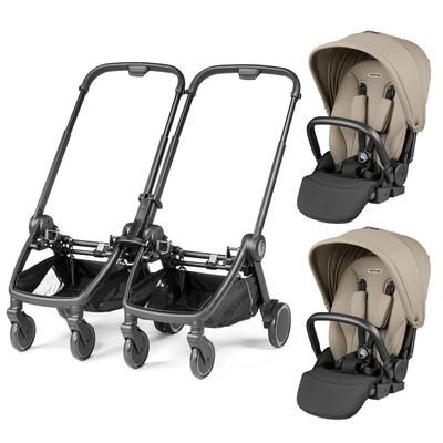 Peg Perego City Loop Double Stroller Bundle - Black / Vanilla Blend