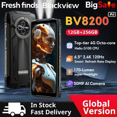 【World premiere】Blackview BV8200 Rugged phone 6.5" 2.4K 120Hz Display Helio G100 12GB 256GB NFC Flashlight Android 14 CellPhone