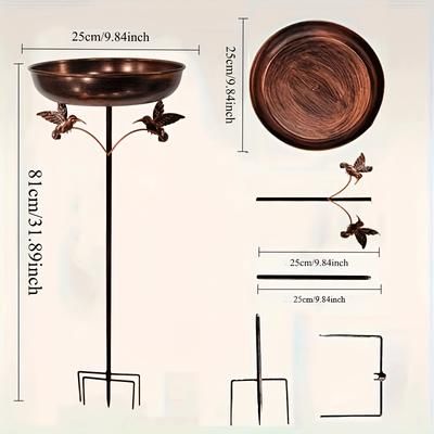 TEMU Outdoor Garden Bird Bath With 5-pointed Base Feeder - Retro Design, No Battery Needed, Ideal For Hummingbirds And Birds, Durable Iron Construction, Summer Yard Decor, Bird Bath For Outside