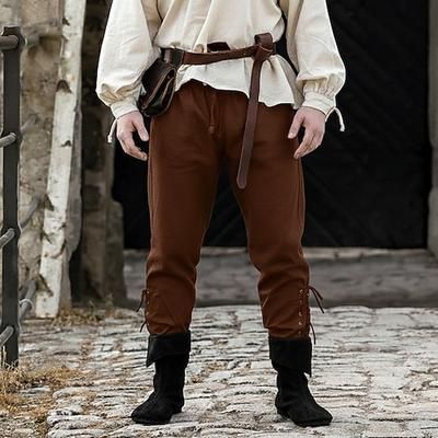 Retrò Vintage Medievale Rinascimento Pantaloni da pirata Pirata Cavaliere Vichingo Crociato Cavaliere Celtico Tinta unita Costume Per uomo Costumi da pirata Fantasia Halloween Carnevale Mascherata
