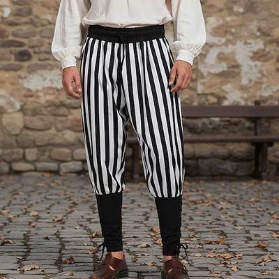 Retrò Vintage Medievale 17° secolo Pantaloni da pirata Pirata Cavaliere Vichingo Crociato Ranger Coulisse A righe Costume Per uomo Costumi da pirata Halloween Carnevale LARP Fiera Rinascimentale