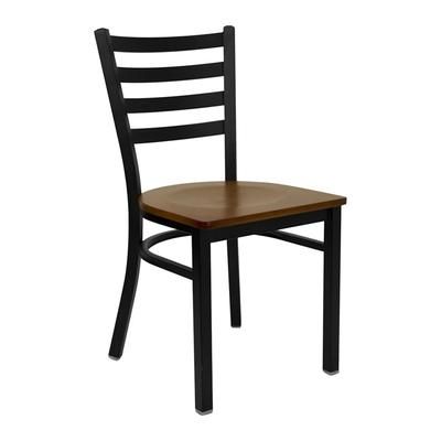 MoTak M140 Restaurant Chair w/ Ladder Back - Cherry Wood Seat w/ Black Powder Coated Steel Frame