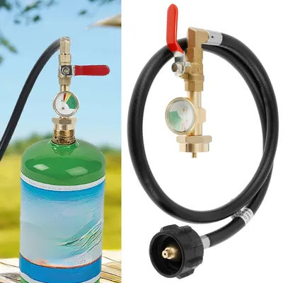Camping Propane Refill Adapter Hose with Gauge Flexible Propane Tank Extension Hose Connector Picnic Cooking Stove Accessories