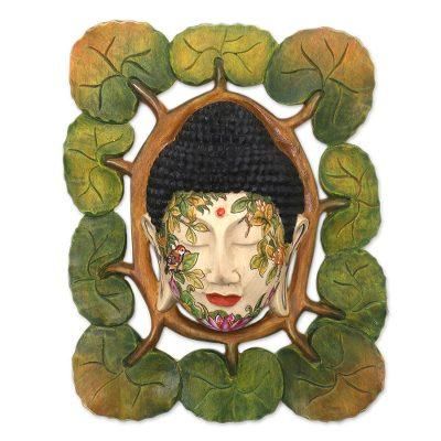 Natural Buddha,'Nature-Themed Wood Buddha Wall Sculpture from Bali'