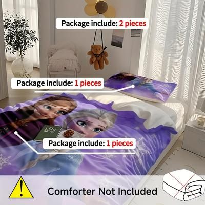 TEMU 2/3pcs , Princess Bedding Set Including And Anna Patterned Soft Comforter Cover For Bedroom, 1*comforter Cover +1/2*c Pillowcases, Without Filling, Halloween Christmas Gift