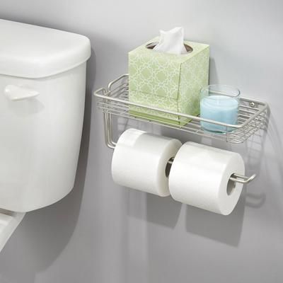 TEMU & Brown Wall Mounted Double Toilet Paper Roll Holder Bathroom Organiser With Storage Shelf For Mobile Phones, For 2 Toilet Paper Rolls